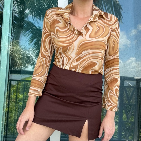 Charlotte Russe Y2K does 70s Brown mesh top - Picture 1 of 8